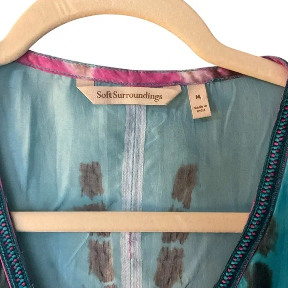 Soft Surroundings Silk Tie-Dye Tunic Top Blue Pink Sheer Button Front Size M - Picture 3 of 8